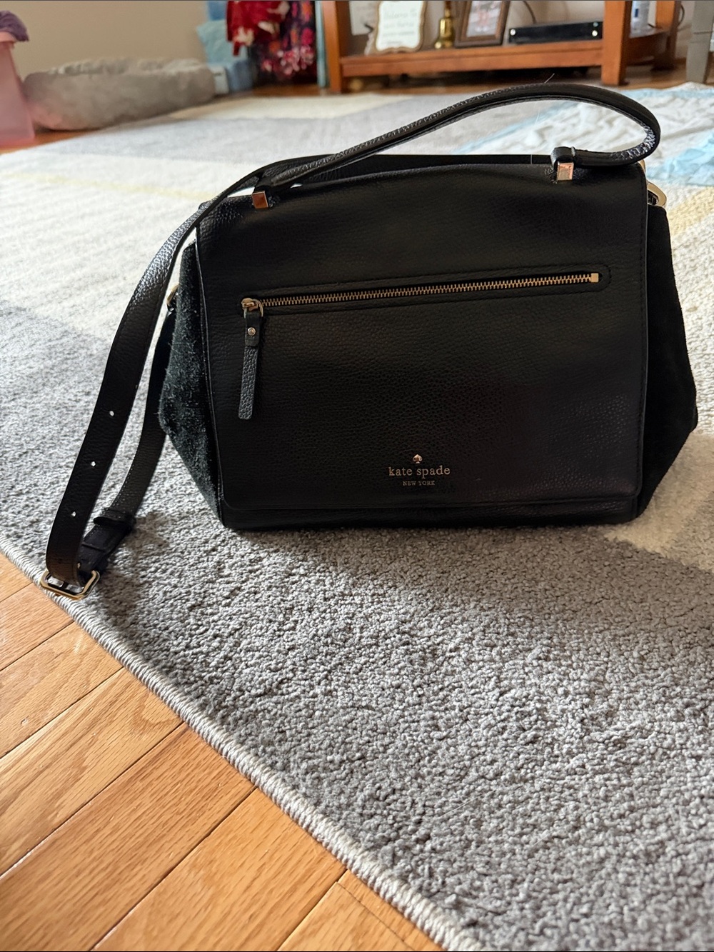 kate spade Black Leather Shoulder Satchel with Zip Pocket